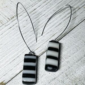 Black and White Striped Geometric Earrings